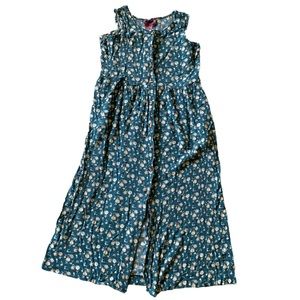 Vintage jumper dress teal floral button front